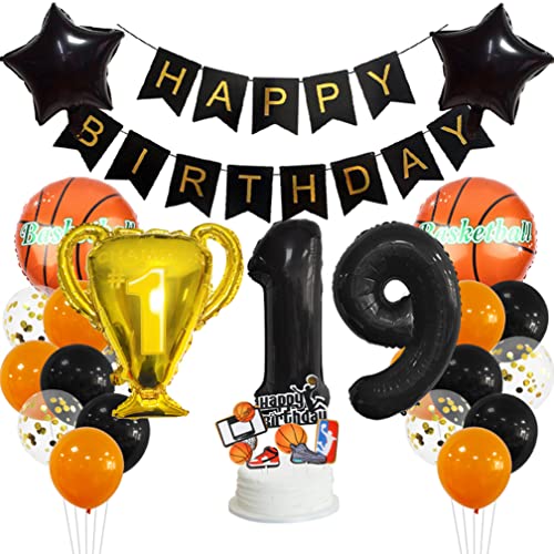 Guoguonb 19 Jahr Basketball Thematische Dekoration Set Happy Birthday Banner Großes Basketball Luftballon Cake Topper Zahl 19 FolienBallon für Basketball-Fans Birthday Party Geburtstagsdeko von Guoguonb