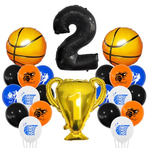 Guoguonb 2 Jahre Basketball Geburtstag Deko Schwarz 2. Geburtstag Trophäen Großer Basketball Zahlenballon 2 Folienballon Bedruckte Ballons für 2st Geburtstag Partyset Dekoration von Guoguonb