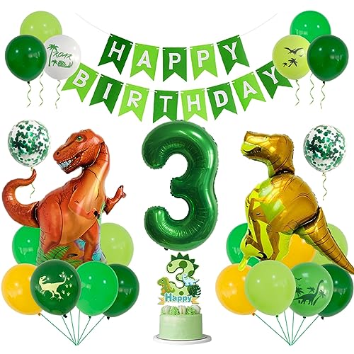 Guoguonb 3 Jahre Dino Geburtstag Deko Zahlenballon 3 Folienballon Luftballons Dinosaurier Themen Cupcake Tortendekoration Happy Birthday Banner für Kindergeburtstag Dinosaurier Partyset Dekoration von Guoguonb