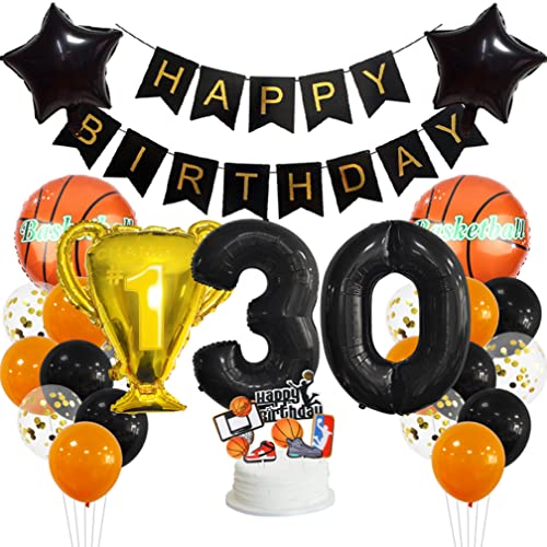 Guoguonb 30 Jahr Basketball Thematische Dekoration Set Happy Birthday Banner Großes Basketball Luftballon Cake Topper Zahl 30 FolienBallon für Basketball-Fans Birthday Party Geburtstagsdeko von Guoguonb