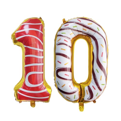 Guoguonb 32 Zoll Zahl 10. Geburtstag Deko Riesen Aufblasbar Helium Folienballon Nummer 10 Luftballons Krapfen Donut Ballon für Gedenktag Geburtstag Dekoration von Guoguonb