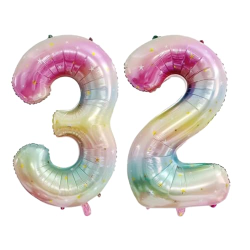 Guoguonb 40 Zoll Zahl 32. Geburtstag Deko Riesen Aufblasbar Helium Folienballon Nummer 32 Luftballons Personalisiertes Design Ballon für Gedenktag Geburtstag Dekoration (Regenbogen) von Guoguonb