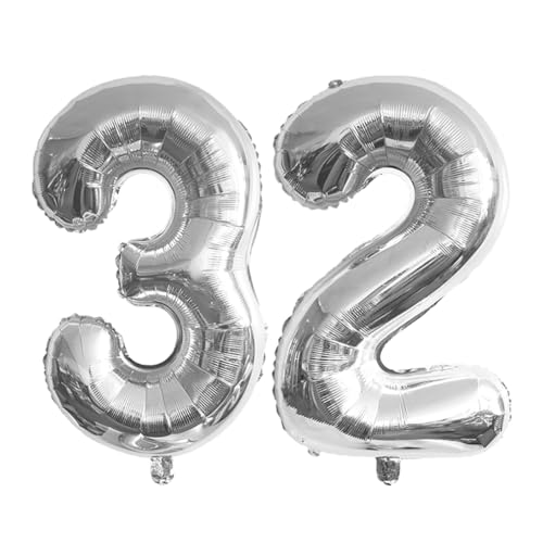 Guoguonb 40 Zoll Zahl 32. Geburtstag Deko Riesen Aufblasbar Helium Folienballon Nummer 32 Luftballons Personalisiertes Design Ballon für Gedenktag Geburtstag Dekoration (Silber) von Guoguonb