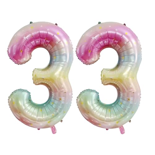 Guoguonb 40 Zoll Zahl 33. Geburtstag Deko Riesen Aufblasbar Helium Folienballon Nummer 33 Luftballons Personalisiertes Design Ballon für Gedenktag Geburtstag Dekoration (Regenbogen) von Guoguonb