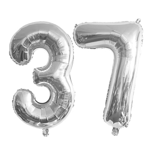 Guoguonb 40 Zoll Zahl 37. Geburtstag Deko Riesen Aufblasbar Helium Folienballon Nummer 37 Luftballons Personalisiertes Design Ballon für Gedenktag Geburtstag Dekoration (Silber) von Guoguonb