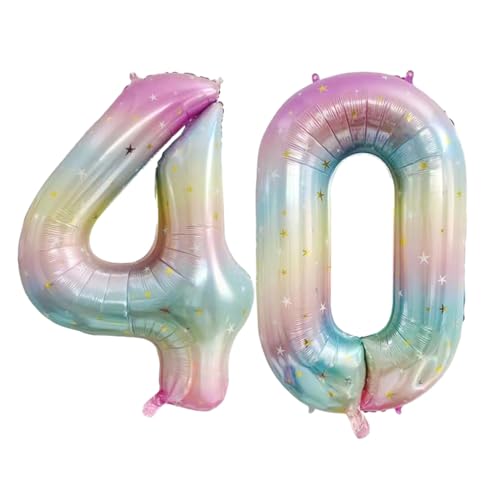 Guoguonb 40 Zoll Zahl 40. Geburtstag Deko Riesen Aufblasbar Helium Folienballon Nummer 40 Luftballons Personalisiertes Design Ballon für Gedenktag Geburtstag Dekoration (Regenbogen) von Guoguonb