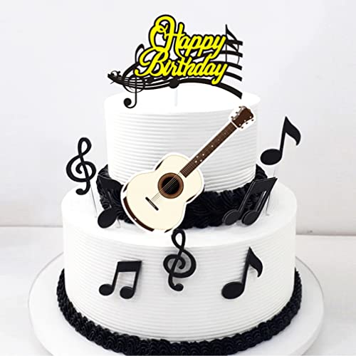 Guoguonb 48 Stück Musiknoten Cupcake Topper Happy Birthday Cake Toppers Tortendeko Gitarre Cake Torten Muffin Dekoration Picks für Mädchen Junge Kinder Musikalisches Thema Party von Guoguonb