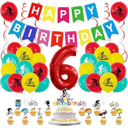 Guoguonb 6 Jahre Fahrrad Deko Zahlenballon 6 Folienballon Fahrrad Druck Ballon Fahrt Themen Cupcake Tortendekoration Happy Birthday Banner für Kinder Fahrrad Thema Party Dekorationen von Guoguonb