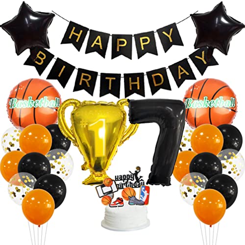 Guoguonb 7 Jahr Basketball Thematische Dekoration Set Happy Birthday Banner Großes Basketball Luftballon Cake Topper Zahl 7 FolienBallon für Basketball-Fans Birthday Party Geburtstagsdeko von Guoguonb