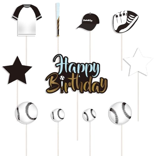 Guoguonb Baseball Tortendekorationen 1 Groß Happy Birthday Cake Topper und 20 Stück Baseball -Zubehör Cupcake für Baseball Thema Kuchen Deko Kinder Geburtstagsparty Dekoration von Guoguonb