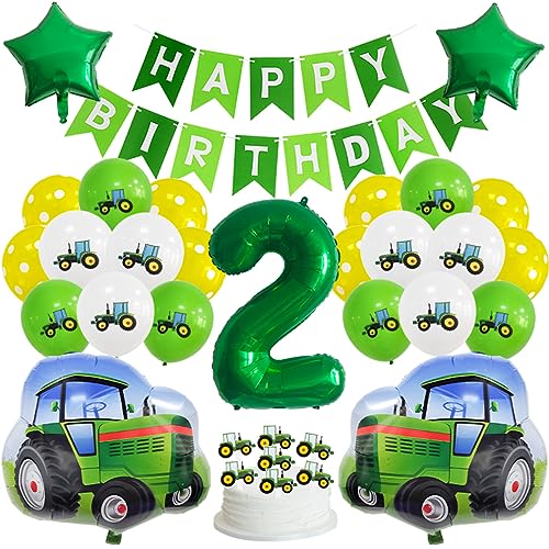 Guoguonb Grün 2 Jahre Traktor Geburtstag Deko Happy Birthday Banner Zahlenballon 2 Folienballon Bedruckte Ballons Traktor Tortendekoration für Kindergeburtstag Partyset Dekoration von Guoguonb