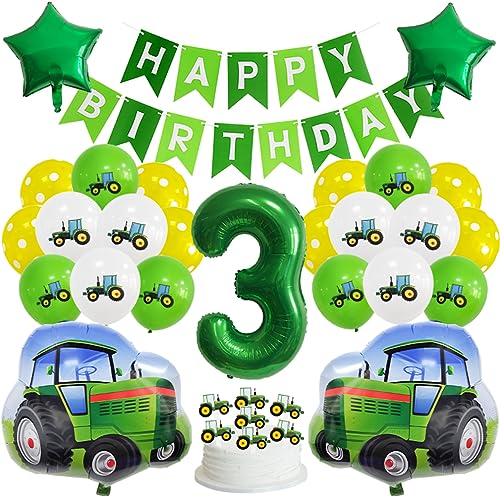 Guoguonb Grün 3 Jahre Traktor Geburtstag Deko Happy Birthday Banner Zahlenballon 3 Folienballon Bedruckte Ballons Traktor Tortendekoration für Kindergeburtstag Partyset Dekoration von Guoguonb