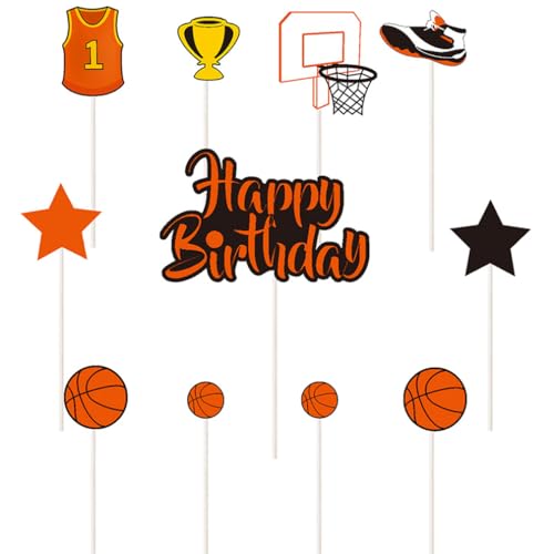 Guoguonb Orange Basketball Tortendekorationen 1 Groß Happy Birthday Cake Topper und 20 Stück Basketball Cupcake für Basketball Thema Kuchen Deko Kinder Geburtstagsparty Dekoration von Guoguonb