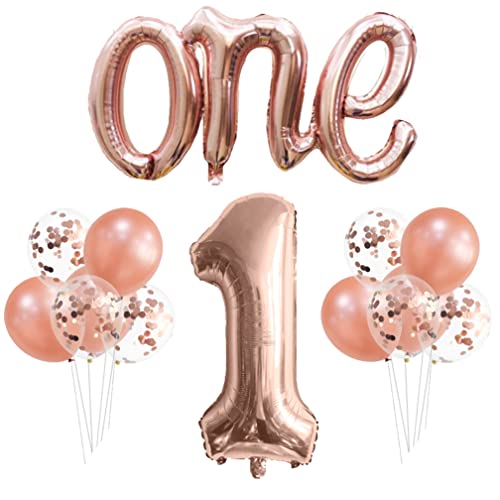 Guoguonb Roségold 1. Geburtstag Dekoration Set 40 Zoll Zahl 1 Luftballon Große One Ballon Latexballon für Deko Junge Mädchen Geburtstag Party First Birthday Dekorationen von Guoguonb