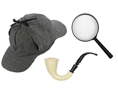 CA SE FETE Detektiv-Kostüm Englisch I Hut Deerstalker Sherlock grau I Pipe I Lupe schwarz 17 cm I Karneval CA SE FETE Detektiv-Kostüm Englisch I Hut Deerstalker Sherlock grau I Pipe I Lupe schwarz 17 cm I Karneval von CA SE FETE