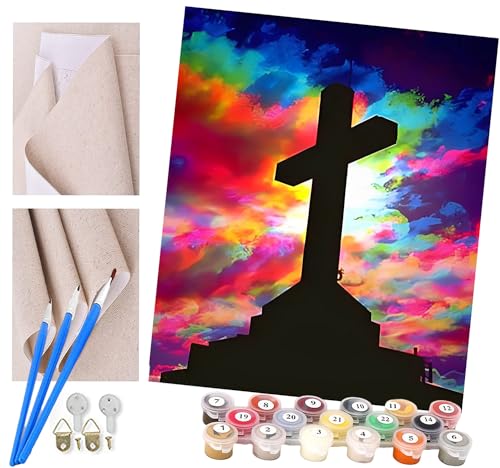 ToeTs Malen nach Zahlen Erwachsene und Kinder Bunte Himmelswolken und Kreuz DIY Ölgemälde Geschenk-Kits vorgedruckte Leinwand Kunst Home Wandkunst Decoration Geschenk von Guoml