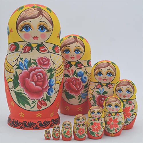 YAKELUS Matroschkas Stücken handgemacht Das Lindenholz Geschenk Spielzeug Matruschka Russian Nesting Dolls professionelle Matrjoschka-Marke 10piece 7028 von Guoml