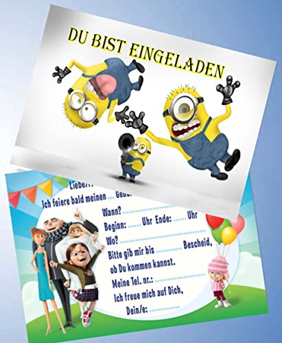 ich 12 Einladungskarten + 12 Umschläge für Geburtstag Partys und Kindergeburtstag kompatibel mit Minions Nr. A 26 von Guoml