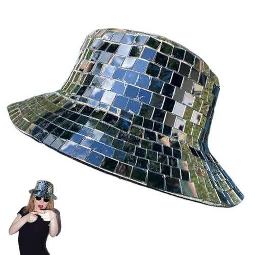 Discokugel Spiegelhut Discokugel Hüte Disco Deko Fischerhüte Visier Glitzer Spiegel Glas Discokugel Hut Helm Retro Party Cap Für Männer Frauen Crystal Bucket Hat Blin-g Hut, Party-Kleidungszubehör von Gupcaqosjw