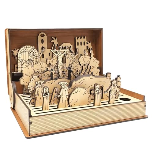 Easter Resurrection Scene Set, Ostern Karwoche Geschenk, Hölzerne Ostern Auferstehung Szene Dekoration, Handgefertigt 2025 Ostern Holy Week Book Playset, Ostertischdekorationen 8.27x5,91x2,24 Zoll von Gupcaqosjw