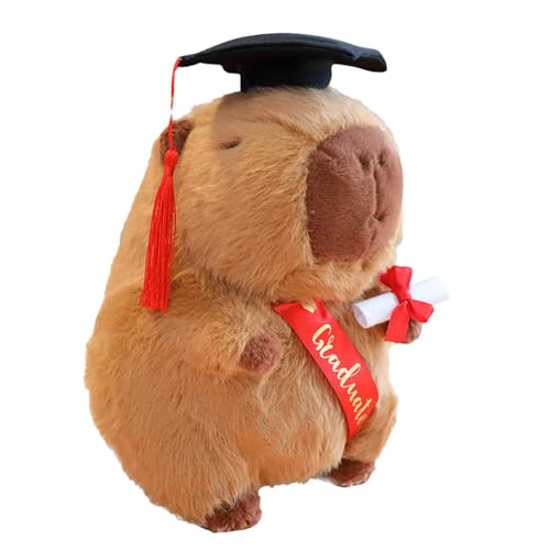 Gupcaqosjw Capybara stofftiere, Graduierung Capybara Stofftier, Abschlusshut Capybara Plüschtier, 25 cm Capybara Plüschpuppe, Süßes Capybara Plüschtier mit Bachelor Mütze und Diplom von Gupcaqosjw