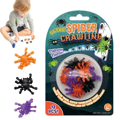 Gupcaqosjw Grusel-Streichspielzeug, Spinnenspielzeug für Kinder - Sticky Wall Climb Scare Toys - 12-teiliges lustiges Halloween-Witzspielzeug, weiches Streichzubehör für Partygeschenke, Entspannen, von Gupcaqosjw