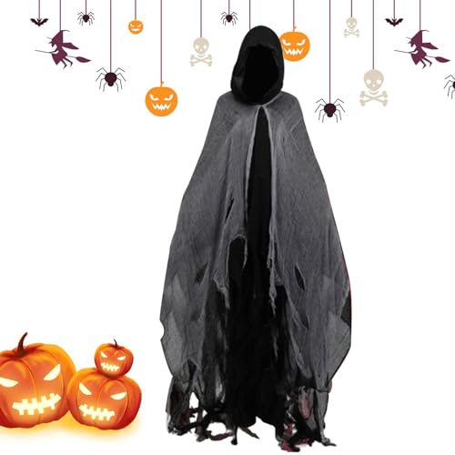 Gupcaqosjw Halloween Geisterumhang, Halloween Kostüm Für Erwachsene, Halloween Kostüm Umhang, Erwachsene Hexenumhang Mit Kapuze, Horror Festival Rollenspiel Kapuzenumhang 185 Cm(Länge Inklusive Hut) von Gupcaqosjw