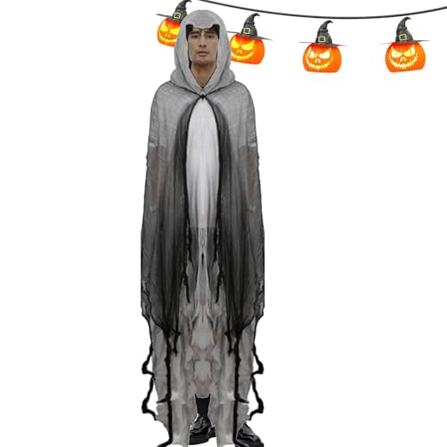 Gupcaqosjw Halloween Geisterumhang, Halloween Kostüm Für Erwachsene, Halloween Kostüm Umhang, Erwachsene Hexenumhang Mit Kapuze, Horror Festival Rollenspiel Kapuzenumhang 185 Cm(Länge Inklusive Hut) von Gupcaqosjw