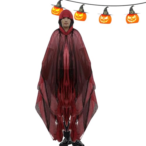 Gupcaqosjw Halloween Geisterumhang, Halloween Kostüm Für Erwachsene, Halloween Kostüm Umhang, Erwachsene Hexenumhang Mit Kapuze, Horror Festival Rollenspiel Kapuzenumhang 185 Cm(Länge Inklusive Hut) von Gupcaqosjw