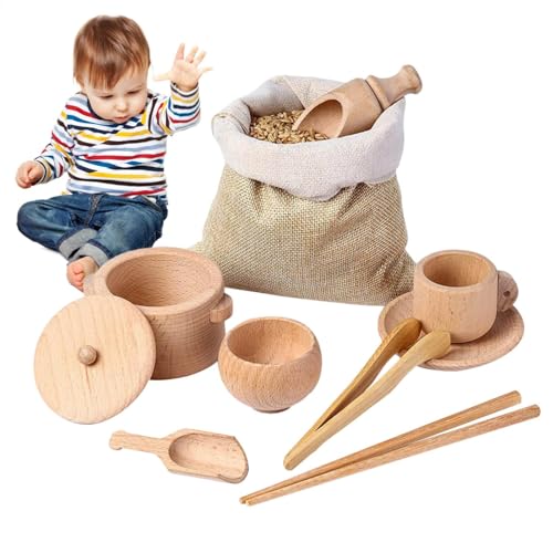 Gupcaqosjw Sensorik Behälter Werkzeuge, Lernspielzeug Aus Mit Holztasse Und Zange, Sensory Bin Tools 8 STÜCK, Spielzeug Zur Feinmotorik Mit Tasche, Spielzeuggeschirr Set von Gupcaqosjw