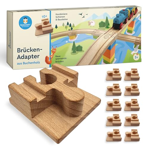 Gutenstein® BRIO-DUPLO-Adapter – Verbinde Holzschienen & DUPLO für kreative Holzeisenbahn-Brücken – Buchenholz, Premium Holzeisenbahn-Zubehör (10 STK) von Gutenstein