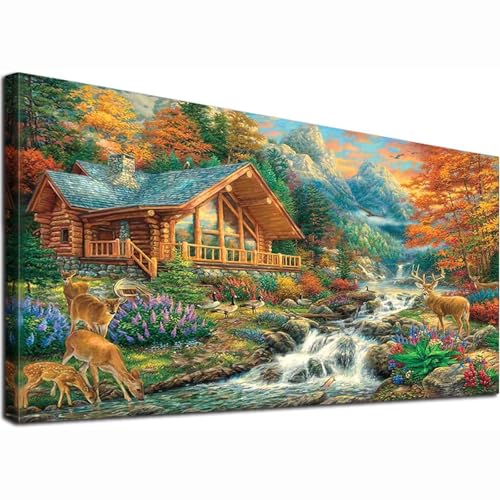 Gutluz Malen Nach Zahlen Erwachsene Hirsch im Strom Malen Nach Zahlen Tiere Malen-Nach-Zahlen Erwachsene Landschaft Groß XXL Paint by Numbers Adults Painting by Numbers Leinwand Pinsel Farben 40x80cm von Gutluz