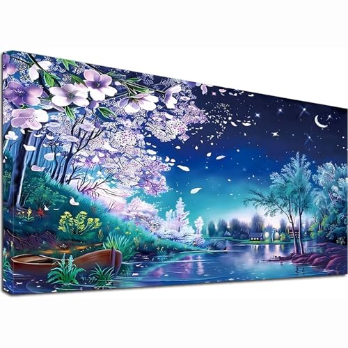 Gutluz Malen Nach Zahlen Erwachsene Lanschaft pfad Malen Nach Zahlen Blume Malen-Nach-Zahlen Erwachsene Mond Nacht Paint by Numbers Adults Blumen Painting by Numbers Leinwand Pinsel Farben 40x80cm von Gutluz