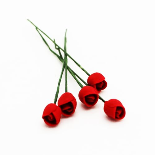 5 Stück Miniatur Deko Blume Tulpe rot Miniatur Garten Pflanzen 1zu12 1:12 Blumengesteck mit Stengel von Gutshof miniaturen