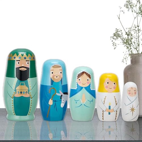 Guvbkfaw 5x Russische Matroschka Puppen Holz Jesus Russische Puppen Fünfschichtige Russische Matroschka Puppe Hölzerne Weihnachts Matroschkas Jesus Matroschka Für Kinder, Jesus Matruschka Figuren Holz von Guvbkfaw