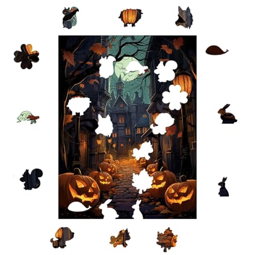 Guvbkfaw Halloween-Puzzles,Halloween-Puzzle - Puzzle für Erwachsene | Feiertagsrätsel, 3D-Spukhaus-Puzzles zum Thema, Fledermaus, Grab für und Mädchen von Guvbkfaw