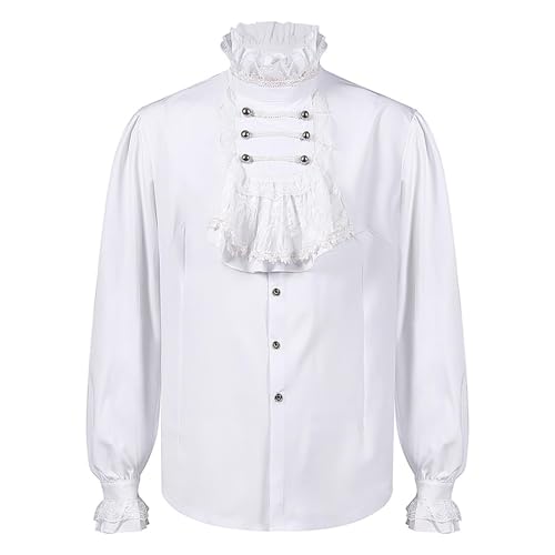 Guvbkfaw Herren Renaissance-Hemd - Viktorianisches Oberteil mit Rüschen, mittelalterliches Kolonialhemd - Steampunk Langarm Cosplay Kleidung Piratenshirt für mittelalterliches Cosplay von Guvbkfaw