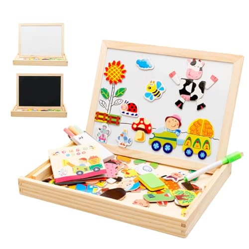 Guvbkfaw Magnetische Puzzles für Kinder, Holzpuzzlespielzeug, Magnetisches Bauernhof-Puzzlespielzeug, Tragbares Cartoon-Lernspielzeug, Kinder-Puzzlespielzeug für die Hand-Auge-Koordination von Guvbkfaw