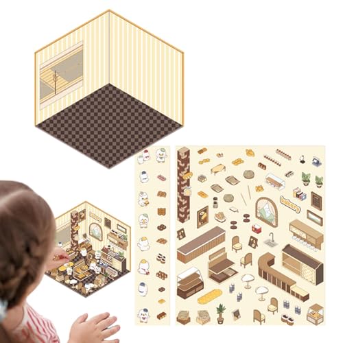 Guvbkfaw Miniatur-Haus-Aufkleber,Miniatur-Haus-Szenen-Aufkleber,Scrapbook-Hausaufkleber mit 3D-Effekt | Machen Sie Ihre eigenen Scrapbook-Aufkleber, kleines Hausaufkleber-Set für Kinder, lindert von Guvbkfaw