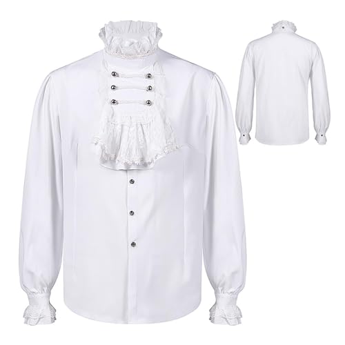 Guvbkfaw Piratenshirt Herren - Viktorianisches Piratenkostüm im Kolonialstil mit Rüschen,Viktorianisches Top mit langen Ärmeln, mittelalterliche Cosplay-Kleidung, Vintage-Stil für Cosplay von Guvbkfaw