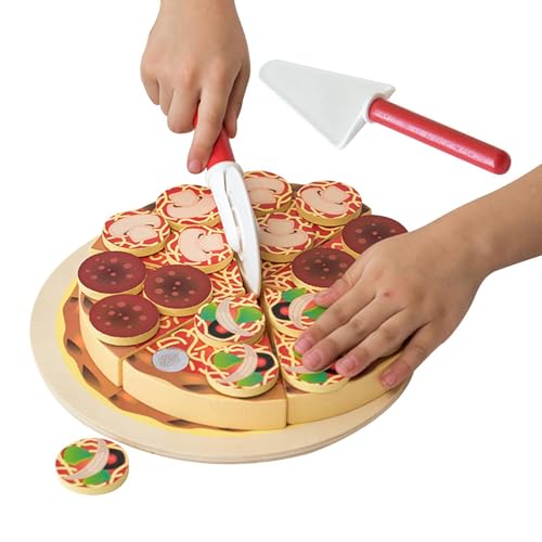 Guvbkfaw Pizza-Spielzeug aus Holz,Tu so, als würdest du Essen mit Holz Spielen | Play Food Toy Set, ideal für eine vorgetäuschte Pizza-Party, Fast Food Cooking und Cutting Play Set Toy. von Guvbkfaw