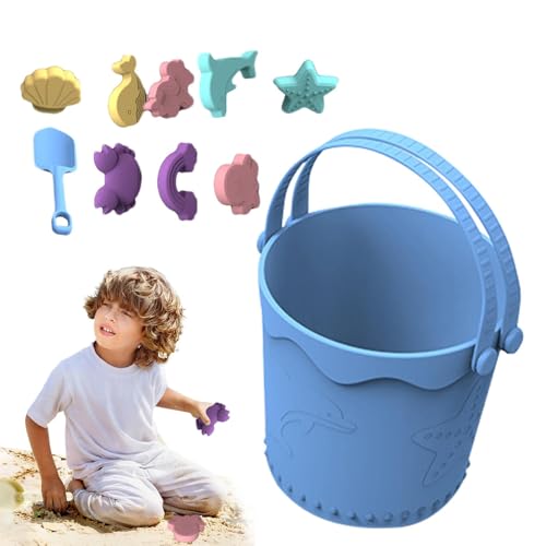 Guvbkfaw Strandspielzeug-Set, Strandspielzeug für Kinder, Silikon-Sandspielzeug für Kinder, Multifunktionales Silikon-Sandspielzeug für Kinder mit tragbarer Strandtasche, Eimer-Sandspielzeug für von Guvbkfaw