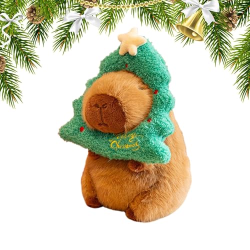 Guvbkfaw Weihnachten gefülltes Capybara, Capybara Plüschtier - Süße Capybara mit Kopfbedeckung, weihnachtliche Stoffpuppe,25 cm großes Cartoon-Capybara-Plüschtier, weiche und Bezaubernde von Guvbkfaw