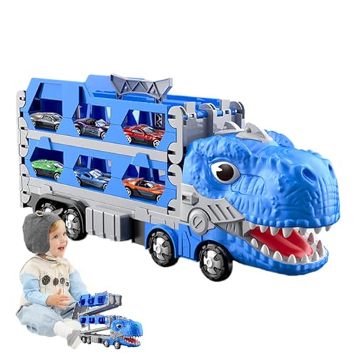 Dinosaur Truck, Transformed Dinosaur Hauler Toy with Handle, Vehicle Playset Car Carrier, Foldable Track with 2-Player Race Mode, 12 Diecast Racing, Perfect for Kids Boys von Gvblkq