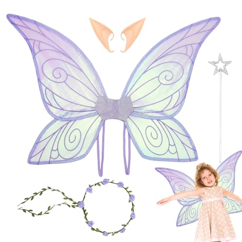 Fairy Wings Set, Butterfly Fairy Wings for Girls, Fabric Halloween Cosplay Accessories, 140g Role Play Props for Christmas, Holiday Themed Party, Wedding, 64x43cm Fairy Wings Set, Butterfly Fairy Wings for Girls, Fabric Halloween Cosplay Accessories, 140g Role Play Props for Christmas, Holiday Themed Party, Wedding, 64x43cm von Gvblkq