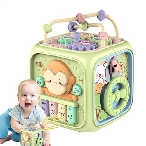 Gvblkq Activity Cube, Hand Drum Learning Cube, Interactive Box with Music, Sensory Development Learning Toy, Enhancing Motor Skills and Early Childhood Education, 5.31x5.31x7.09 in von Gvblkq