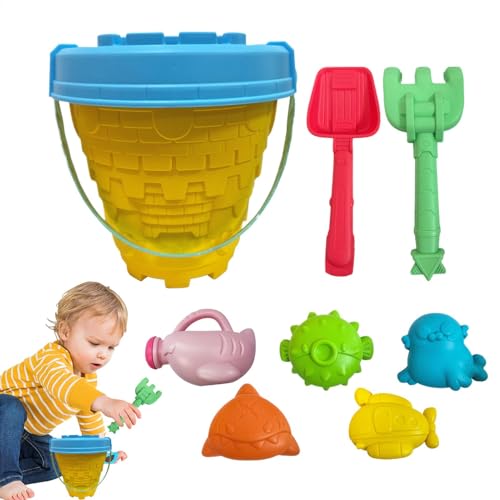 Gvblkq Beach Toy Set, 8-Piece Interactive Cartoon Playset, Fun Sandcastle Building Kit, Includes Bucket, Watering Can, Shovel, Rake, and Molds, Perfect Outdoor Beach Toys for Kids von Gvblkq