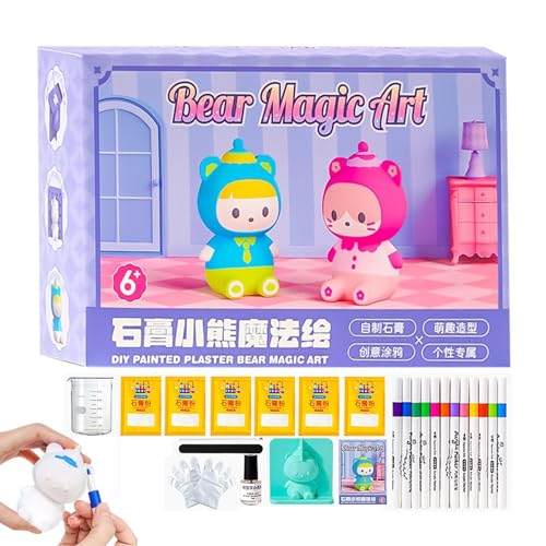 Gvblkq Children’s Art Painting Kit, Paintable Plaster Figures, Cartoon Bear Craft Kit, Paint Your Own Rock Sets Kids Craft Paint Kits, Arts Crafts Toy for Boys, Girls Birthday Party von Gvblkq