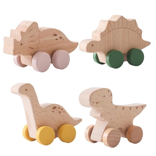 Gvblkq Holz-Dinosaurier-Auto, Kinder schieben Dinosaurier-Autospielzeug - Holzspielzeug Auto & Pull Kinderspielzeug | Kinder-Schiebeauto, Dinosaurier-Auto, Schiebe- und Ziehspielzeug für von Gvblkq