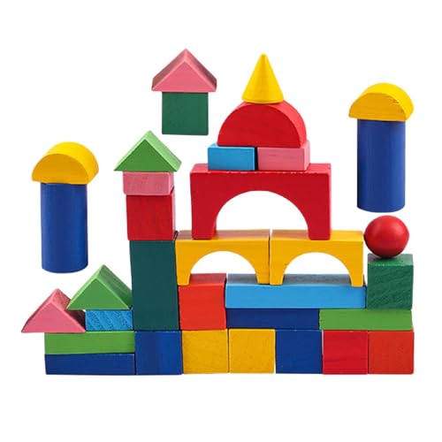 Gvblkq Holzbaukasten,Holzbausteine-Set,34-teiliges Holzschloss-Bauset | Schlossbauset, Spielzeugbaubausteine, Bausteinspielzeug, Verschiedene Formen für den Kindergarten Vorschule von Gvblkq